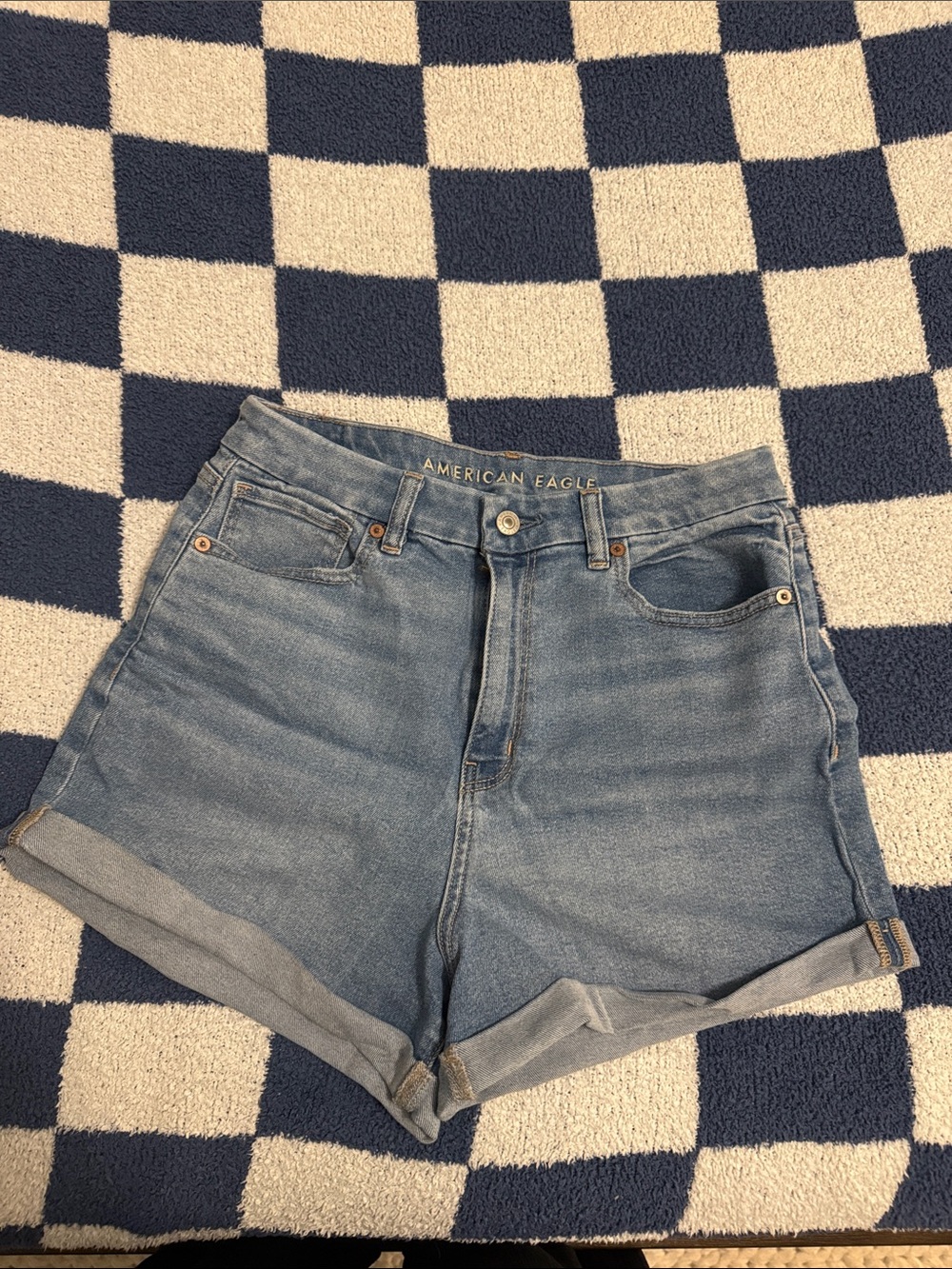 American Eagle Outfitters Stretch Light Wash Denim High-Rise Rolled Hem Shorts